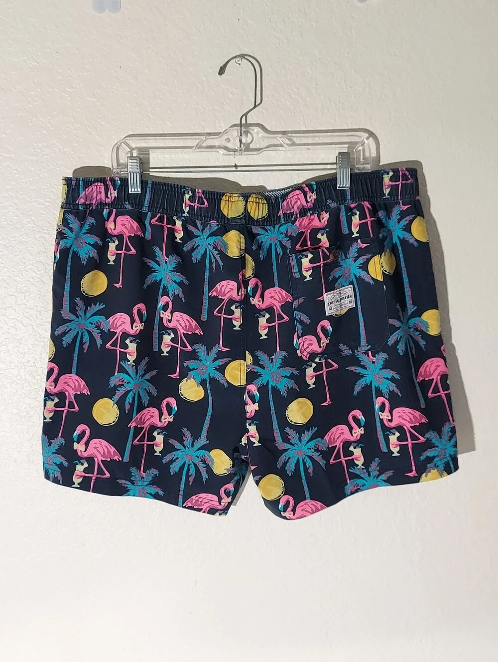 Party Pants Flamingo Navy Blue/Pink & Yellow Swim Resort Wear Short MN XXL NWT